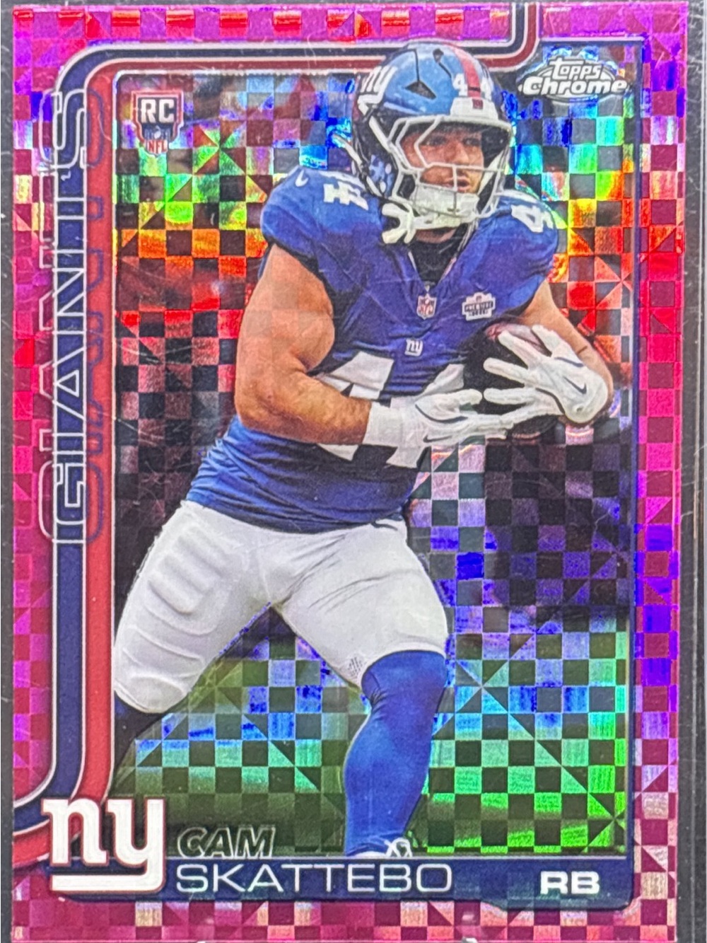 Topps Chrome Pink Refractor Cam Skattebo Rookie Card